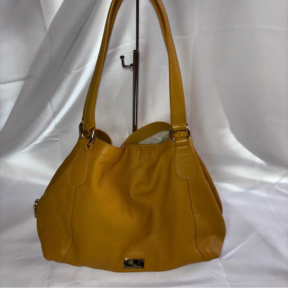 Paul Costello Yellow Soft Leather Center Zip Shoulder Hobo Bag